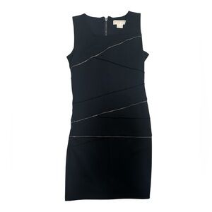 Michael Kors Womens Black Sleeveless Round Neck Back Zip Layered Sheath Dress 4
